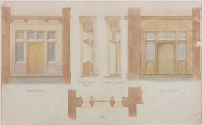 Aufriss, Schnitt und Plan des Haupteingangs von Holme Eden von John Dobson