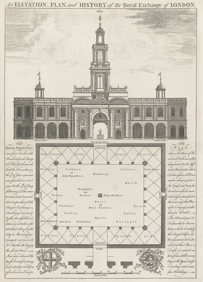 Erhebung, Plan und Geschichte der Royal Exchange of London von John Donowell