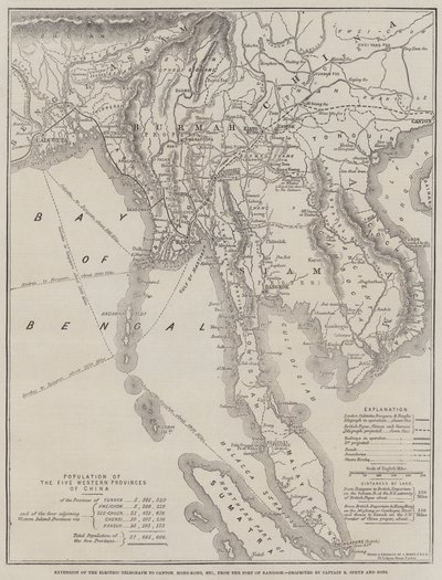 Erweiterung des elektrischen Telegraphen nach Kanton, Hongkong usw., vom Hafen von Rangoon, projektiert von Captain R. Sprye und Söhne von John Dower