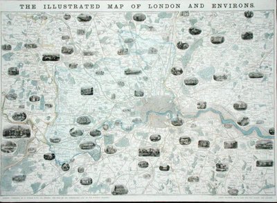 Die illustrierte Karte von London und Umgebung, ca. 1845-55 von John Dower
