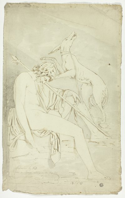 Antikes Basrelief eines schlafenden Jägers und Hundes von John Downman