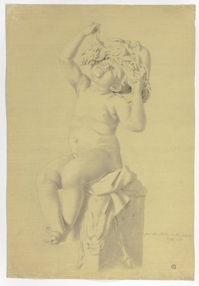 Antike Statue eines sitzenden Putto, der eine Maske des Silenus hält von John Downman
