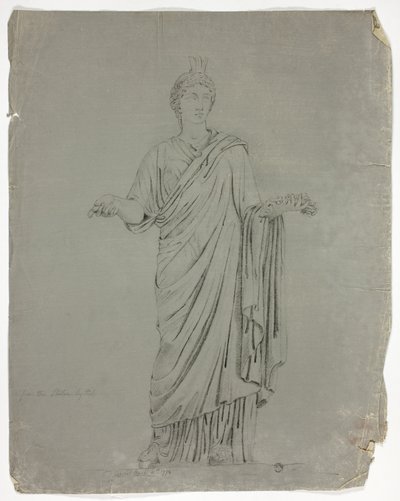 Antike Statue einer stehenden Göttin mit ausgestreckten Armen von John Downman