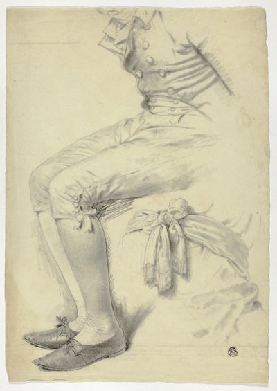 Sitzende Figur und Skizze eines um den Oberkörper gebundenen Schals von John Downman