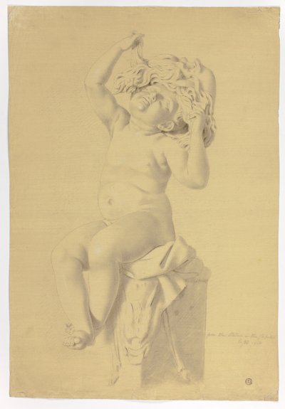 Antike Statue eines sitzenden Putto, der eine Maske des Silenus hält von John Downman