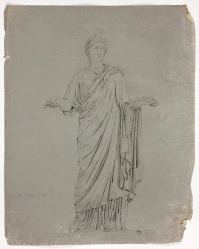 Antike Statue einer stehenden Göttin mit ausgestreckten Armen von John Downman