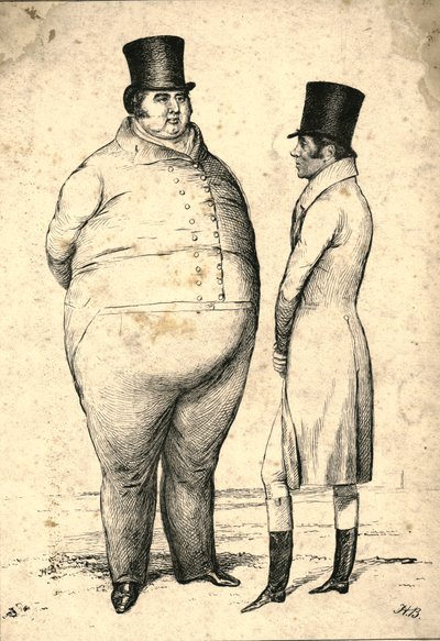 Zwei gewichtige Persönlichkeiten auf dem Rasen. Frage: Wer ist der Gewichtigere, 1829 von John Doyle