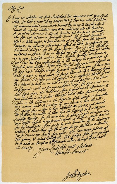 Brief von John Dryden an Laurence Hyde, ca. 1682-1683 von John Dryden