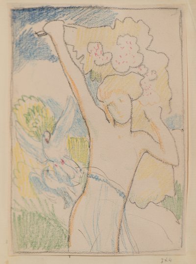 Ohne Titel [Weibliche Figur und Tauben] von John Duncan