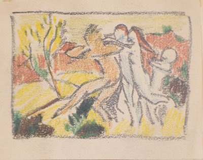Drei weibliche Figuren halten einen Mann zurück von John Duncan