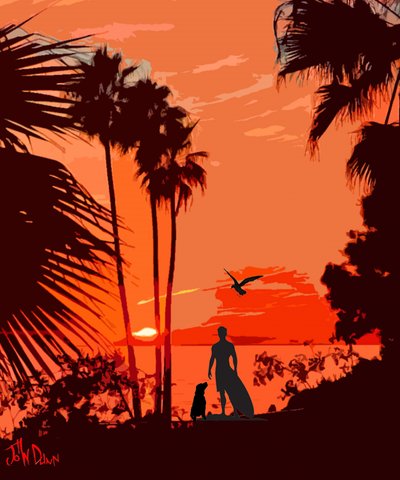 Surferhund tropischer Sonnenuntergang von John Dunn