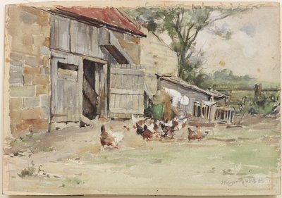 Hühner füttern, 1909 von John Edgar Mitchell