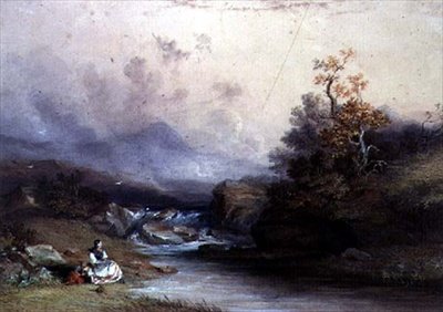Ansicht eines Bergstroms, mit zwei weiblichen Figuren, 19. Jahrhundert von John Edmund Buckley