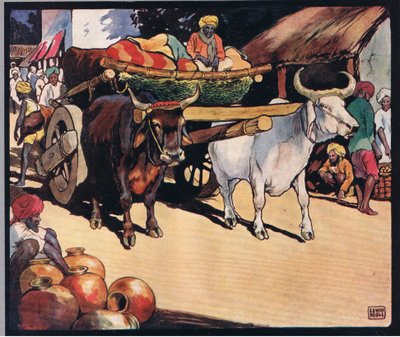 Ochsen ziehen einen Wagen, Illustration aus 