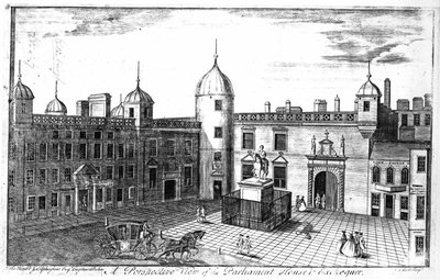 Eine Perspektivansicht des Parlamentshauses und der Schatzkammer, Edinburgh, graviert von A. Bell von John Elphinstone