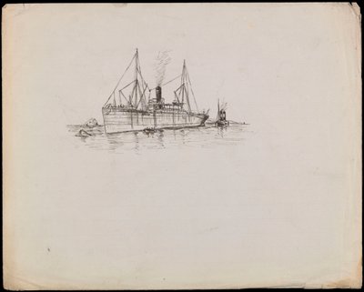 Dampfschiff in der Nähe einer Küste mit Schlepper daneben von John Everett
