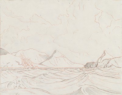 Meereslandschaft mit vorbeifahrendem Schiff (1), frühes 20. Jahrhundert von John Everett