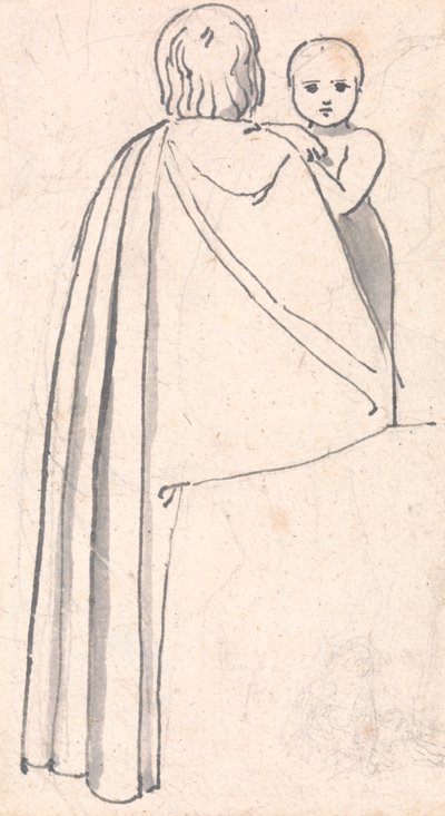 Rückansicht einer Frau mit Kind, das über ihre Schulter schaut von John Flaxman