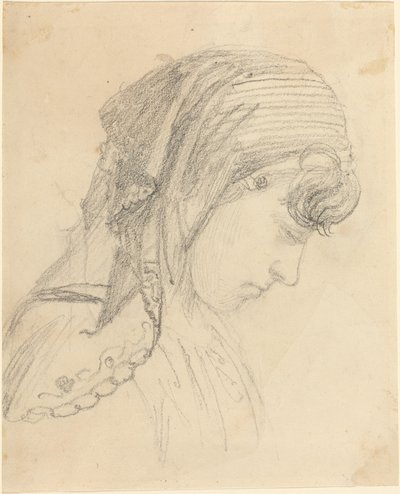 Kopf einer Frau in einem Schal, nach unten blickend von John Flaxman