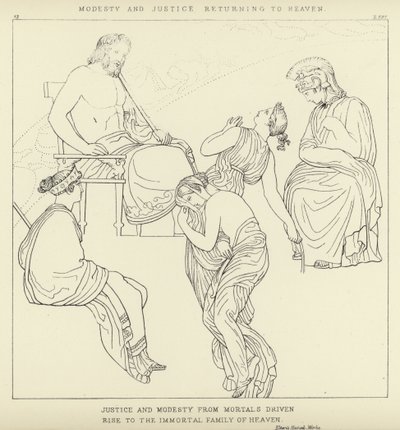 Bescheidenheit und Gerechtigkeit kehren in den Himmel zurück von John Flaxman