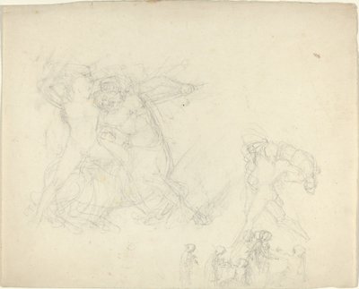 Blatt mit Studien, darunter ein Mann, der gegen einen Zentaur kämpft von John Flaxman