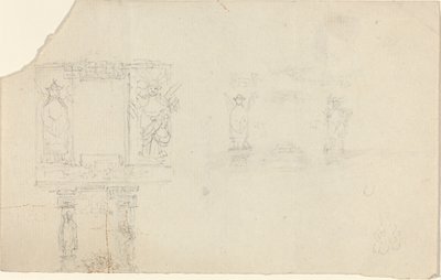 Struktur mit Figuren in asiatischer Kleidung (Illustration für „The Casket“?) von John Flaxman