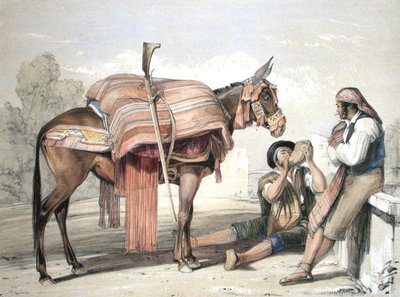 Wandernde Bauern mit einem Maultier, Andalusien von John Frederick (after) Lewis