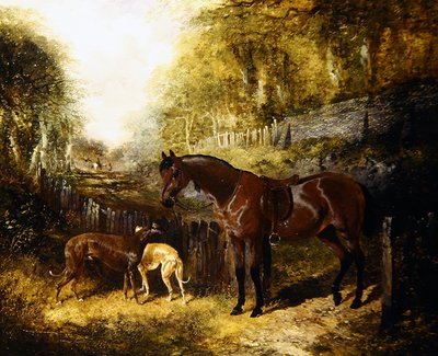 Pony und Windhunde in einer Landschaft von John Frederick Herring Jnr