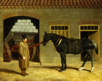 Ein Kutschpferd und Fahrer vor einem Stall, 1827 von John Frederick Herring Senior
