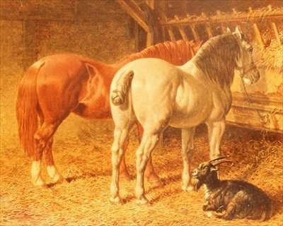 Pferde und eine Ziege in einem Stall von John Frederick Herring Senior