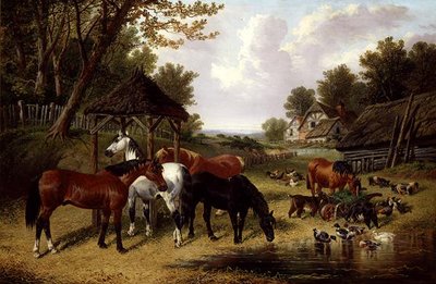 Pferde an einem Bauernhofteich von John Frederick Herring Senior