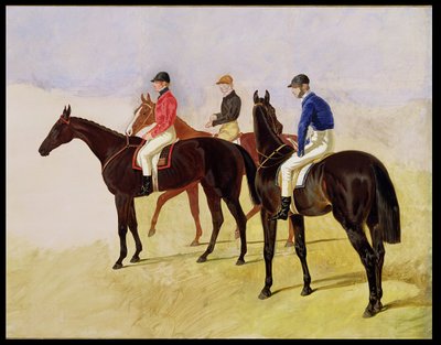 Studie von drei Hindernisrennen: Allen McDonough auf Brunette, Tom Oliver auf Discount und Jem Mason auf Lottery, oder drei Rennpferde mit Jockeys von John Frederick Herring Senior