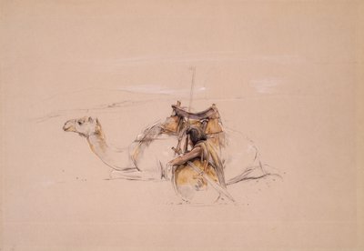 Ein Bisharin-Araber bei seinem Kamel von John Frederick Lewis