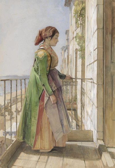Ein griechisches Mädchen auf einem Balkon von John Frederick Lewis