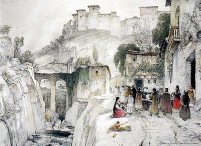 Teil der Alhambra von der Alameda del Darro, aus 