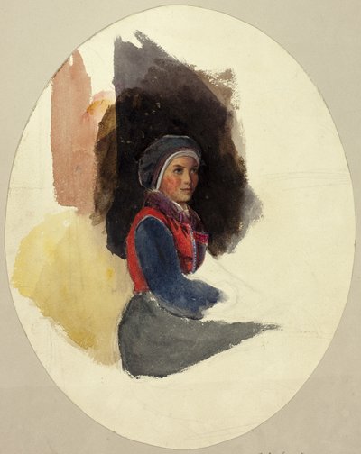 Skizze einer sitzenden Frau in Bauerntracht von John Frederick Lewis