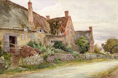 Reetgedecktes Cottage mit angrenzender Scheune, 1881 von John Fulleylove