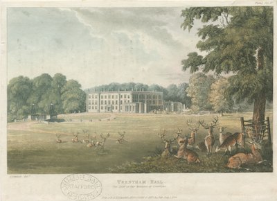 Trentham Hall: farbige Lithographie von John Gendall