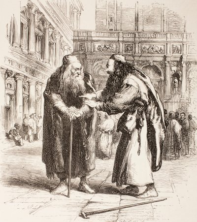 Illustration für Der Kaufmann von Venedig, Shylock und Tubal treffen sich auf der Straße, Akt III, Szene I, aus 