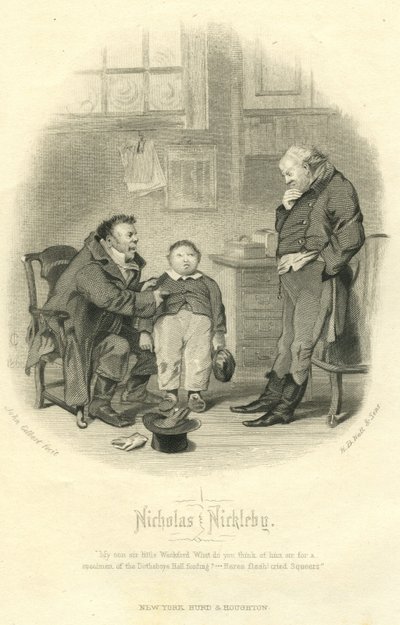 Nicholas Nickleby: Wackford Squeers und junger Wackford Squeers, graviert von H.B. Hall und Söhne, 1867 von John Gilbert