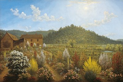 Ansicht des Hauses und Gartens des Künstlers in Mills Plains, Van Diemen