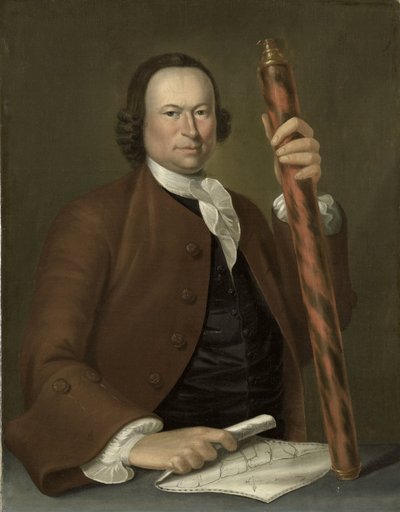 Porträt eines Offiziers auf See mit Küstenkarte und Fernglas in der Hand von John Greenwood