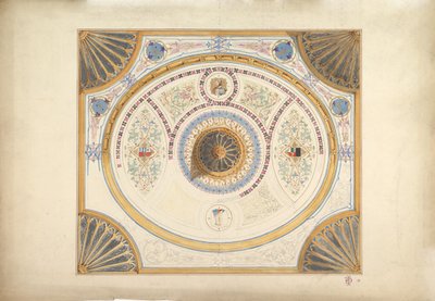 Entwurf für eine Decke mit zwei Porträts und Fächerstützen an den Ecken, 19. Jahrhundert von John Gregory Crace