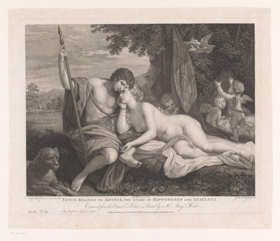 Venus erzählt Adonis die Geschichte von Hippomenes und Atalanta (Voornaamste schilderijen van Engeland) von John Hall