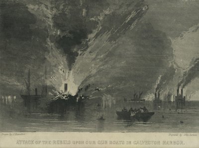 Angriff der Rebellen auf unsere Kanonenboote im Hafen von Galveston, ca. 1863 von John Hamilton