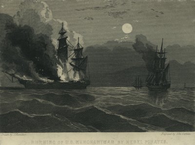 Verbrennung eines US-Handelsschiffs durch Rebellenpiraten, 1865 von John Hamilton