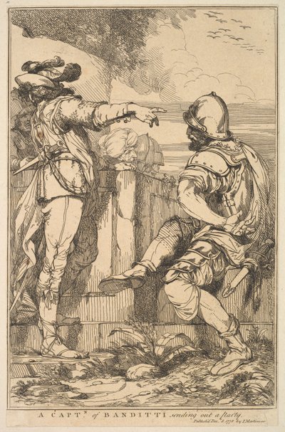 Ein Hauptmann der Banditen, der eine Gruppe aussendet, aus Fünfzehn Radierungen gewidmet an..., 8. Dezember 1778 von John Hamilton Mortimer
