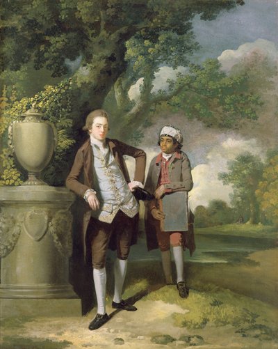 Ein junger Mann mit seinem indischen Diener, der ein Portfolio hält von John Hamilton Mortimer
