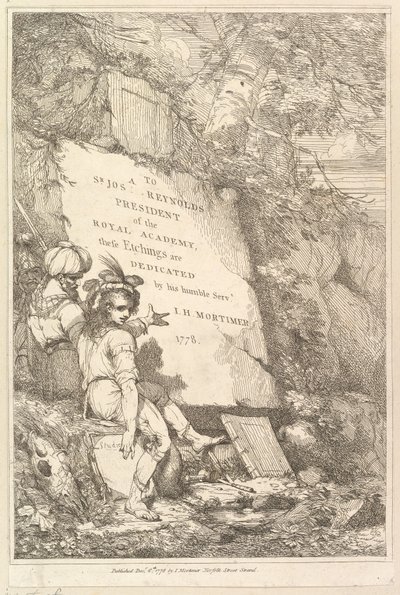 Frontispiz Fünfzehn Radierungen gewidmet Sir Joshua Reynolds, 1778 von John Hamilton Mortimer