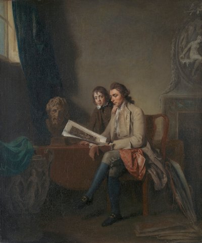 Porträt eines Mannes und eines Jungen, die Drucke betrachten von John Hamilton Mortimer